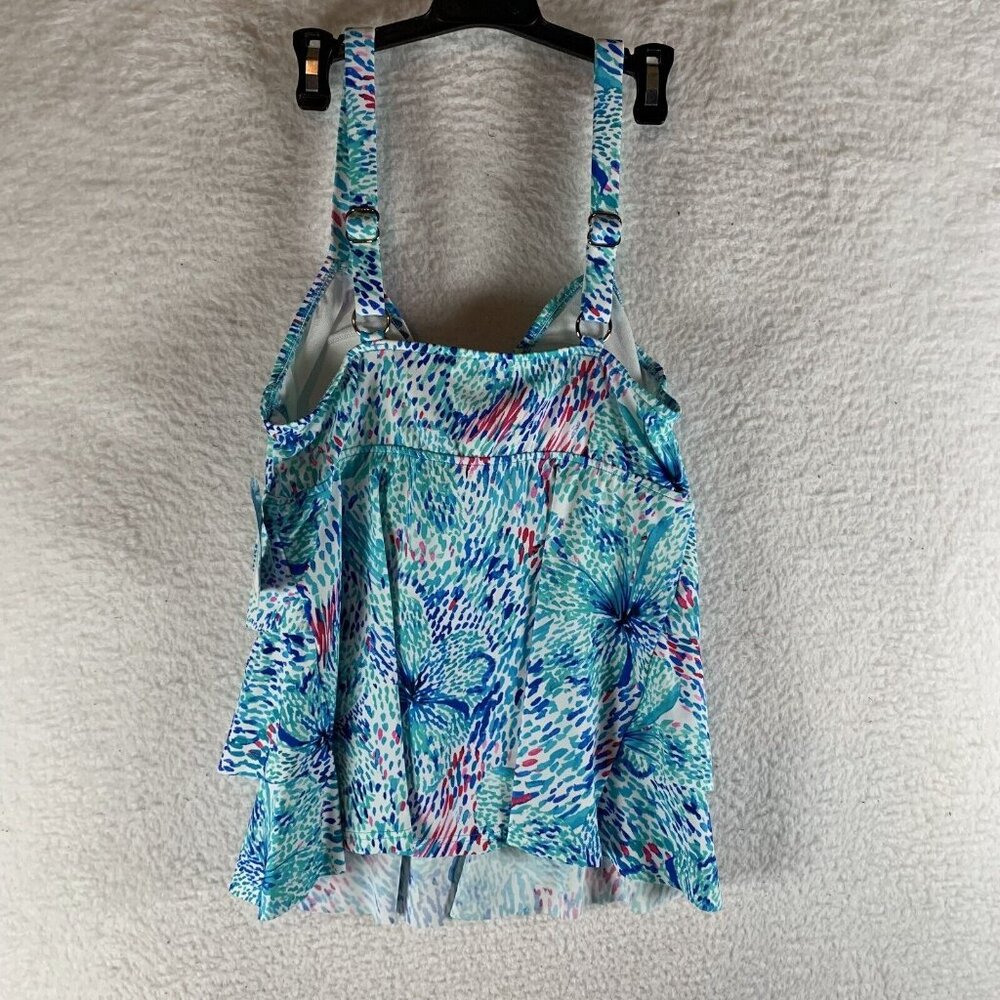 Swim Solutions Triple Tier Tankini Top Women's 8 Multicolor Floral Reef Summer - Picture 2 of 5